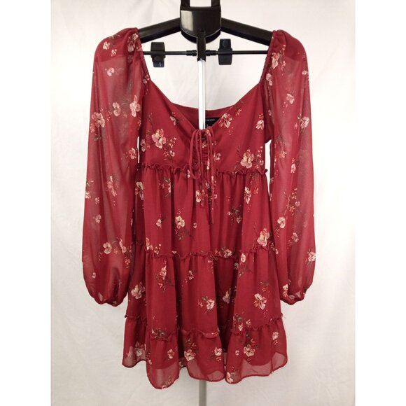 Forever 21 Junior's Burgundy/Red Floral Babydoll Dress Size Small - Picture 1 of 6